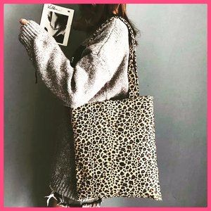 Leopard Print Tote Soft Cotton Canvas Casual Chic Shoulders Bag Shopping / New